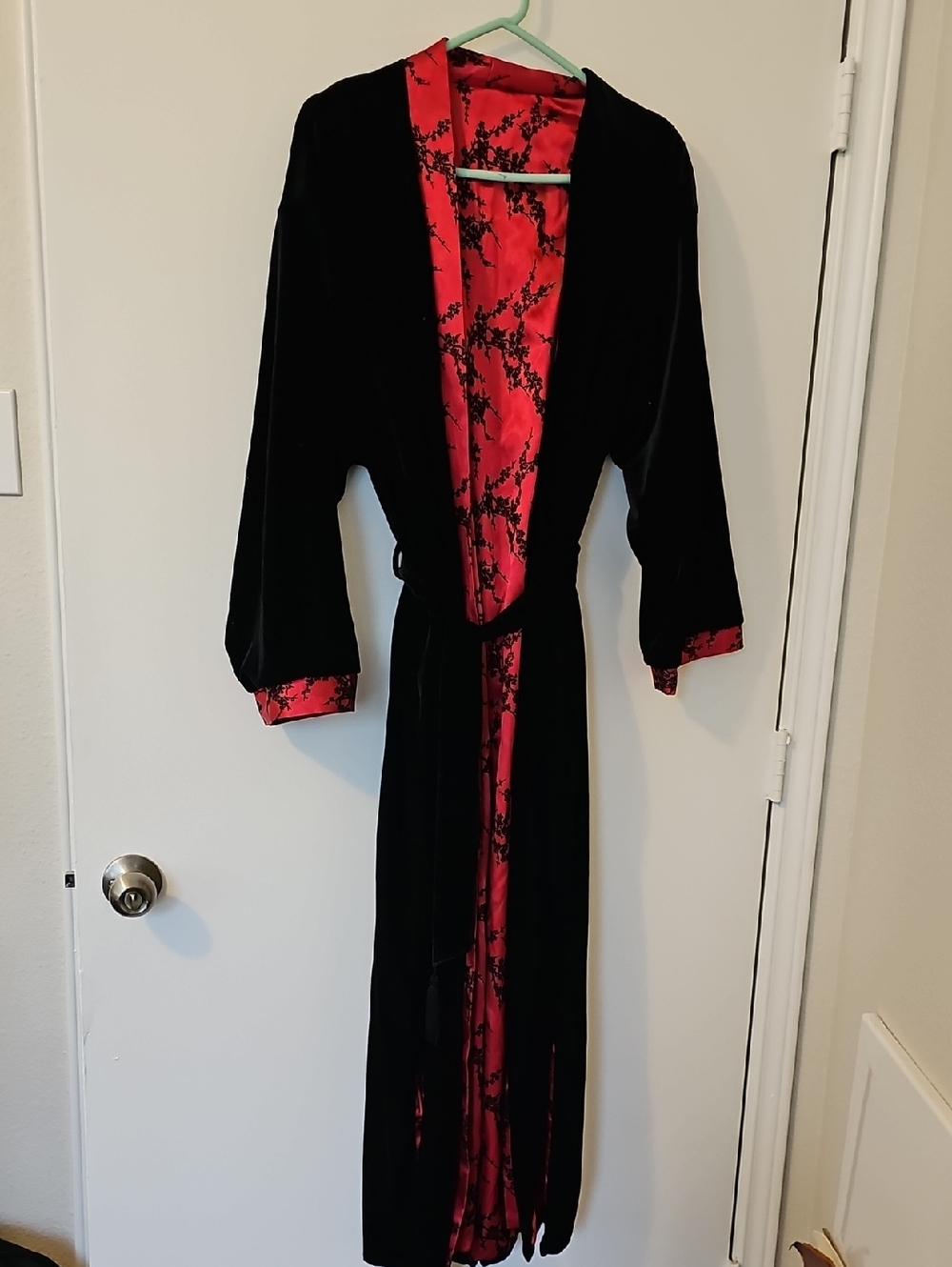 Reversable Black Velvet Robe with Red Satin Lining